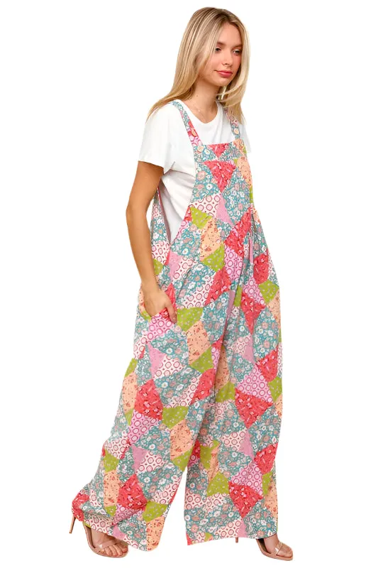 Haptics Full Size Printed Wide Leg Overalls with Side Pockets