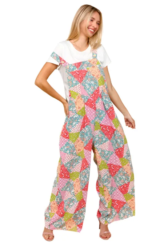 Haptics Full Size Printed Wide Leg Overalls with Side Pockets