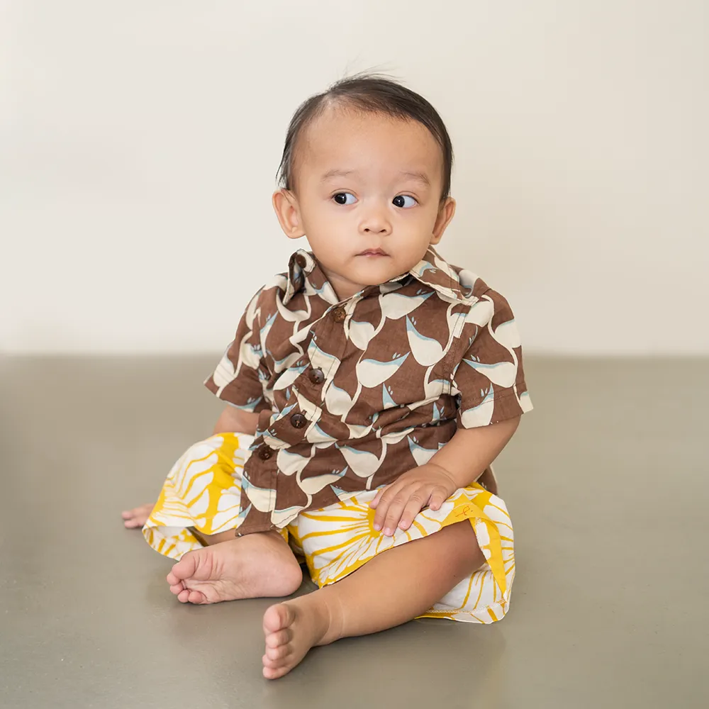 Heliconia Cocoa Button Down Scrappy Shirt, 4 Sizes - SALE CLOTHING & KIDS