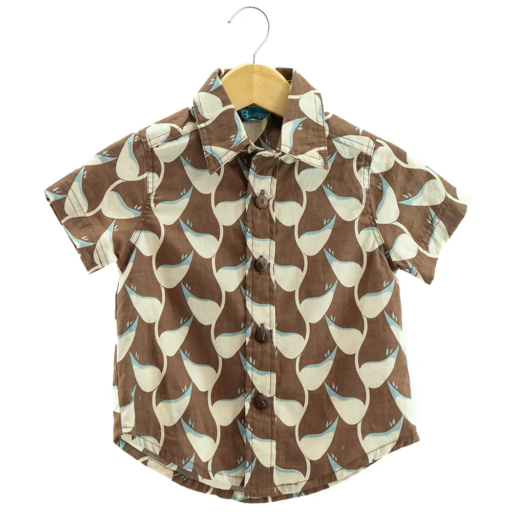 Heliconia Cocoa Button Down Scrappy Shirt, 4 Sizes - SALE CLOTHING & KIDS