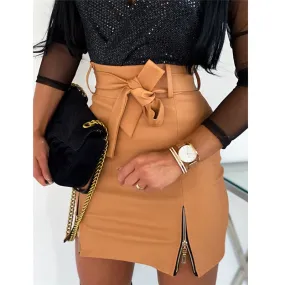 High Waist Leather Elegant Skirts