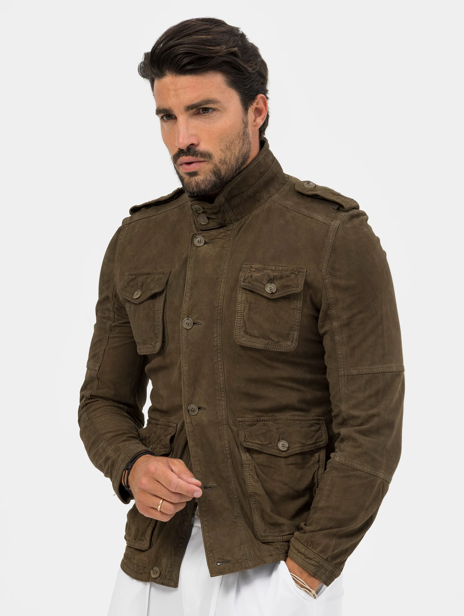 INDIAN SCOUT LEATHER JACKET IN MILITARY GREEN