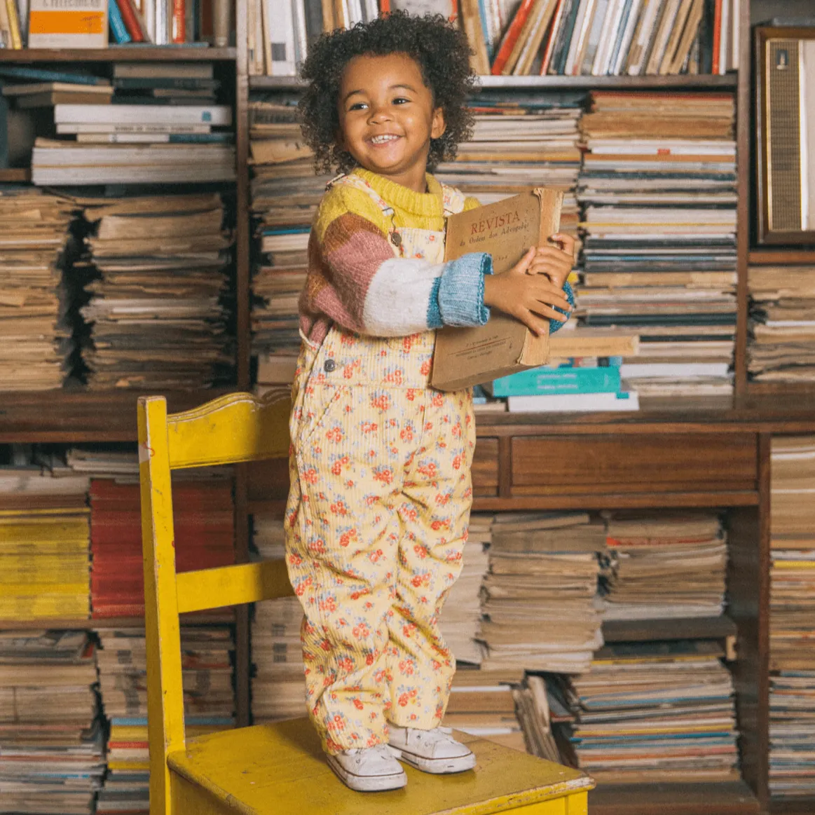 Kids 'Heart and The Bottle' Corduroy Dungarees (Yellow Floral)