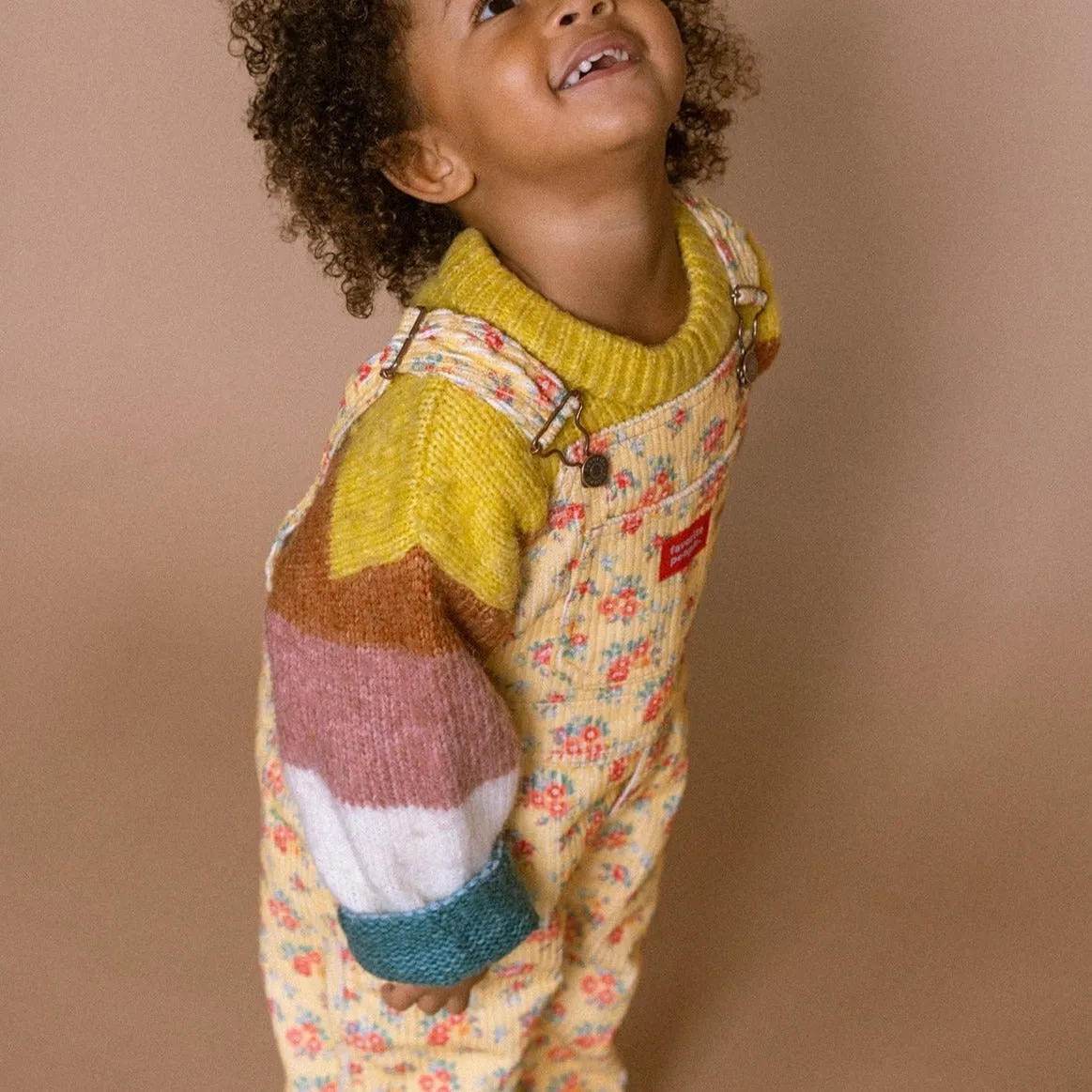 Kids 'Heart and The Bottle' Corduroy Dungarees (Yellow Floral)