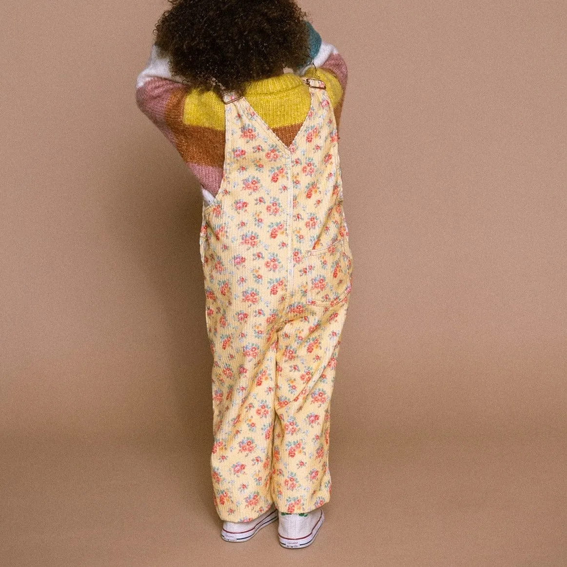 Kids 'Heart and The Bottle' Corduroy Dungarees (Yellow Floral)