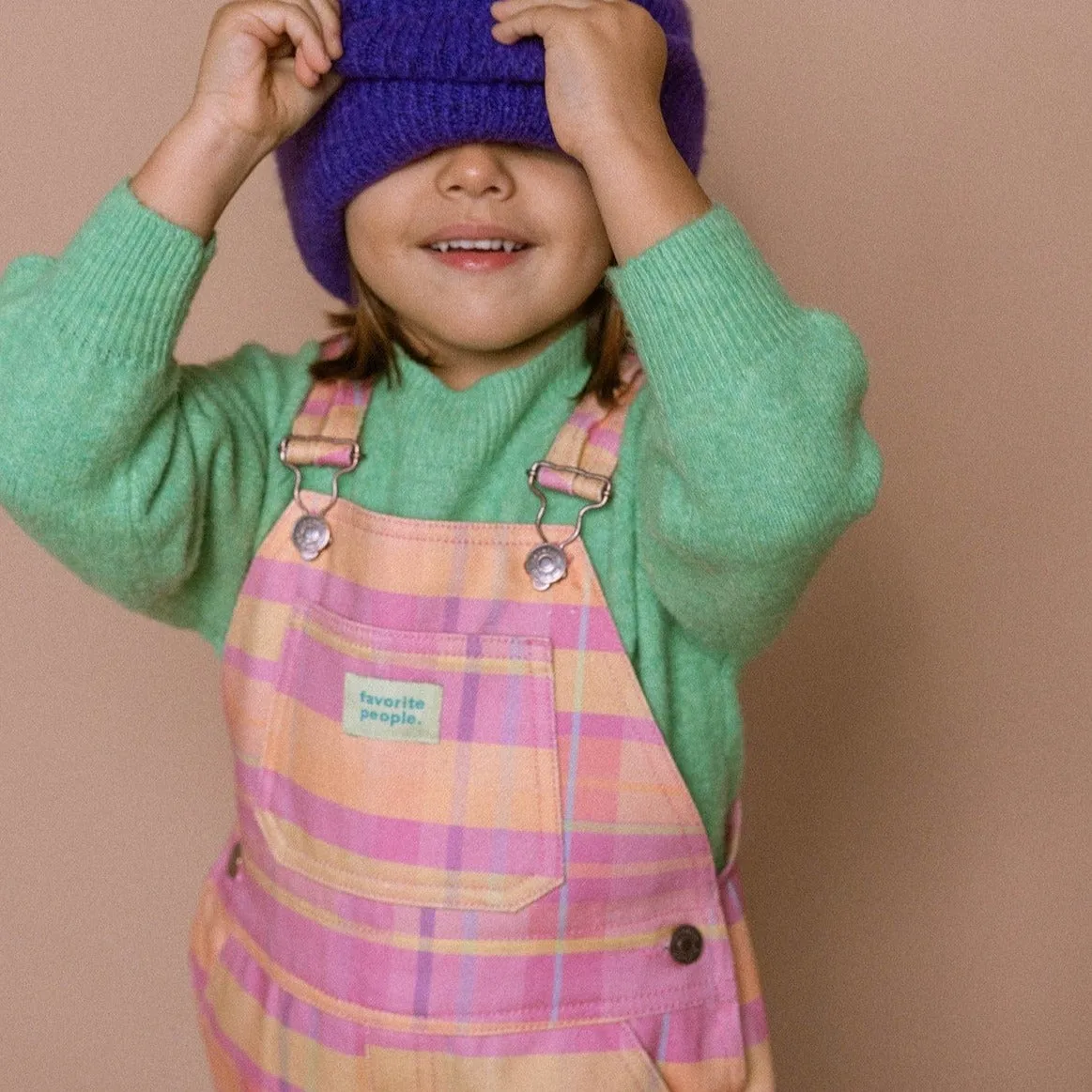 Kids 'Madeline' Dungarees (Pink & Orange Check)