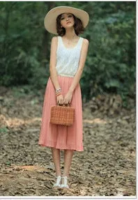 Korean Flare Mesh Flare Skirt Summer Pleated Slim Look Skirt