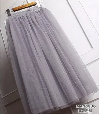 Korean Flare Mesh Flare Skirt Summer Pleated Slim Look Skirt