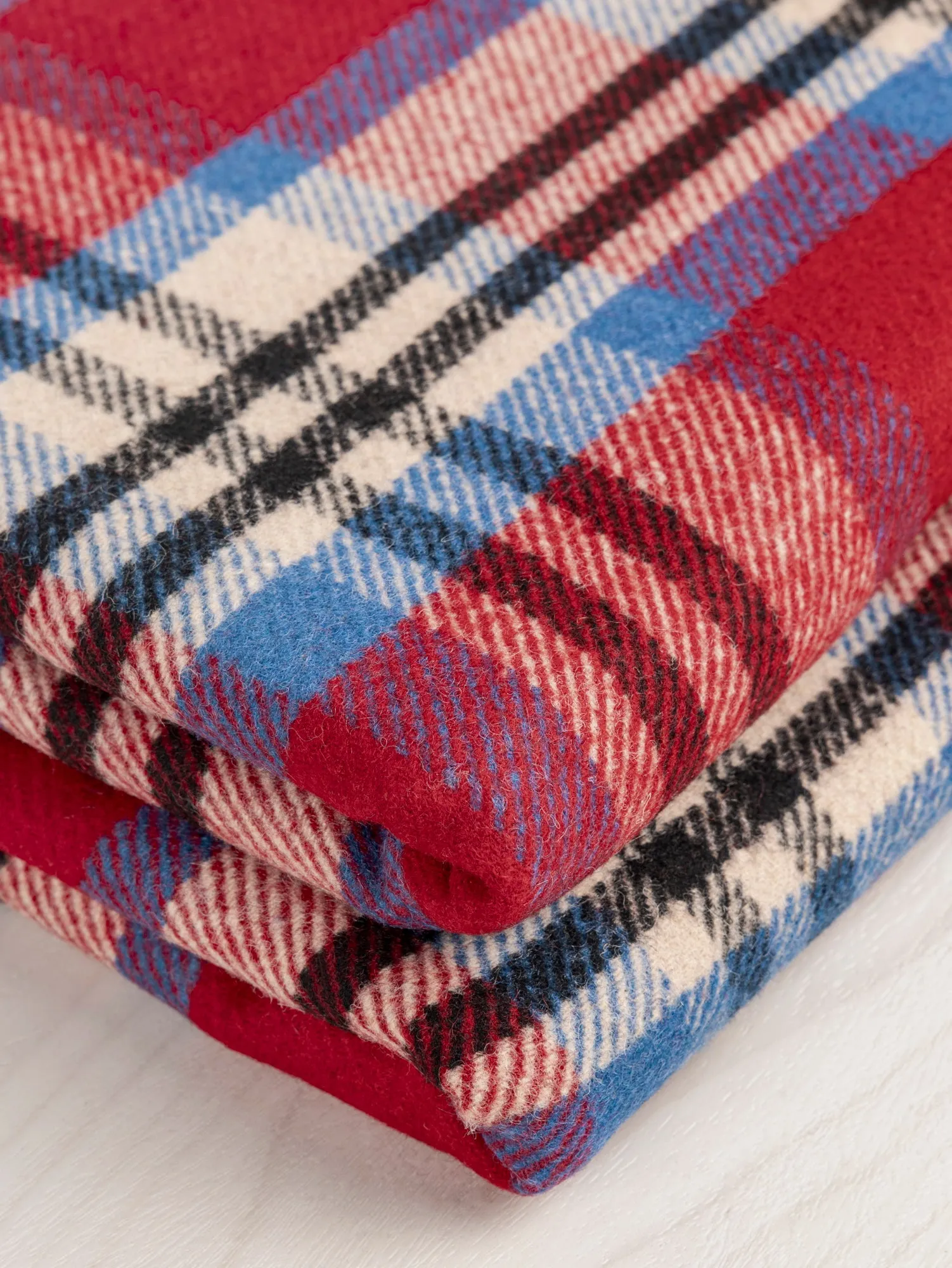 Large Plaid Melton Wool Blend Deadstock - Blue   Red   Cream   Black - Swatch