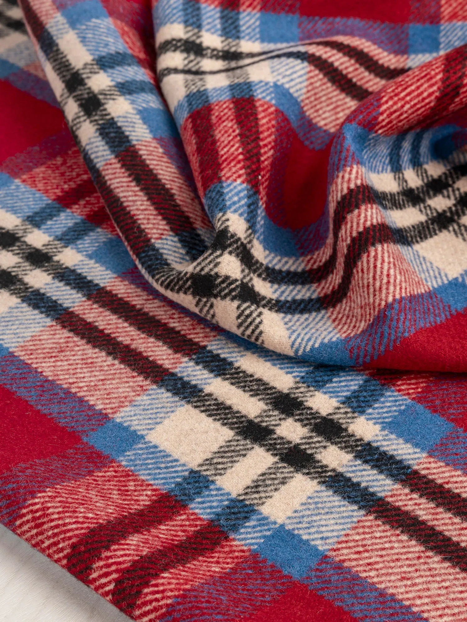 Large Plaid Melton Wool Blend Deadstock - Blue   Red   Cream   Black - Swatch