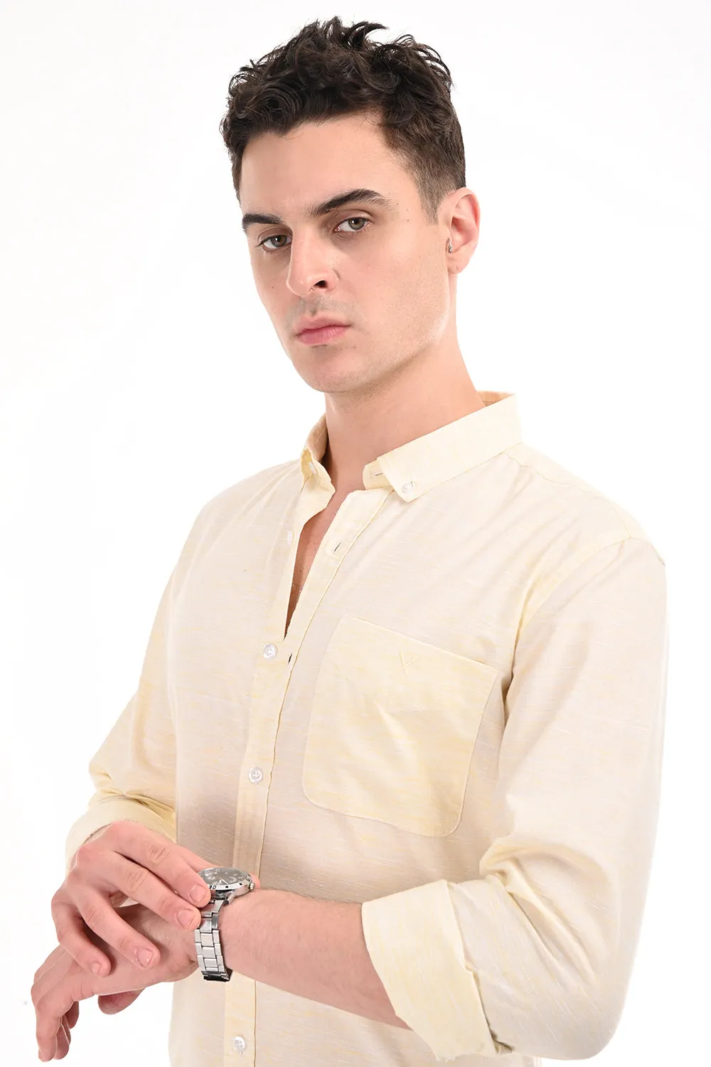 Light Beige Lenin Semi Formal Shirt