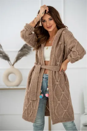 Long Cozy Knitted Belted Hoodie Cardigan Sweater  COLORS