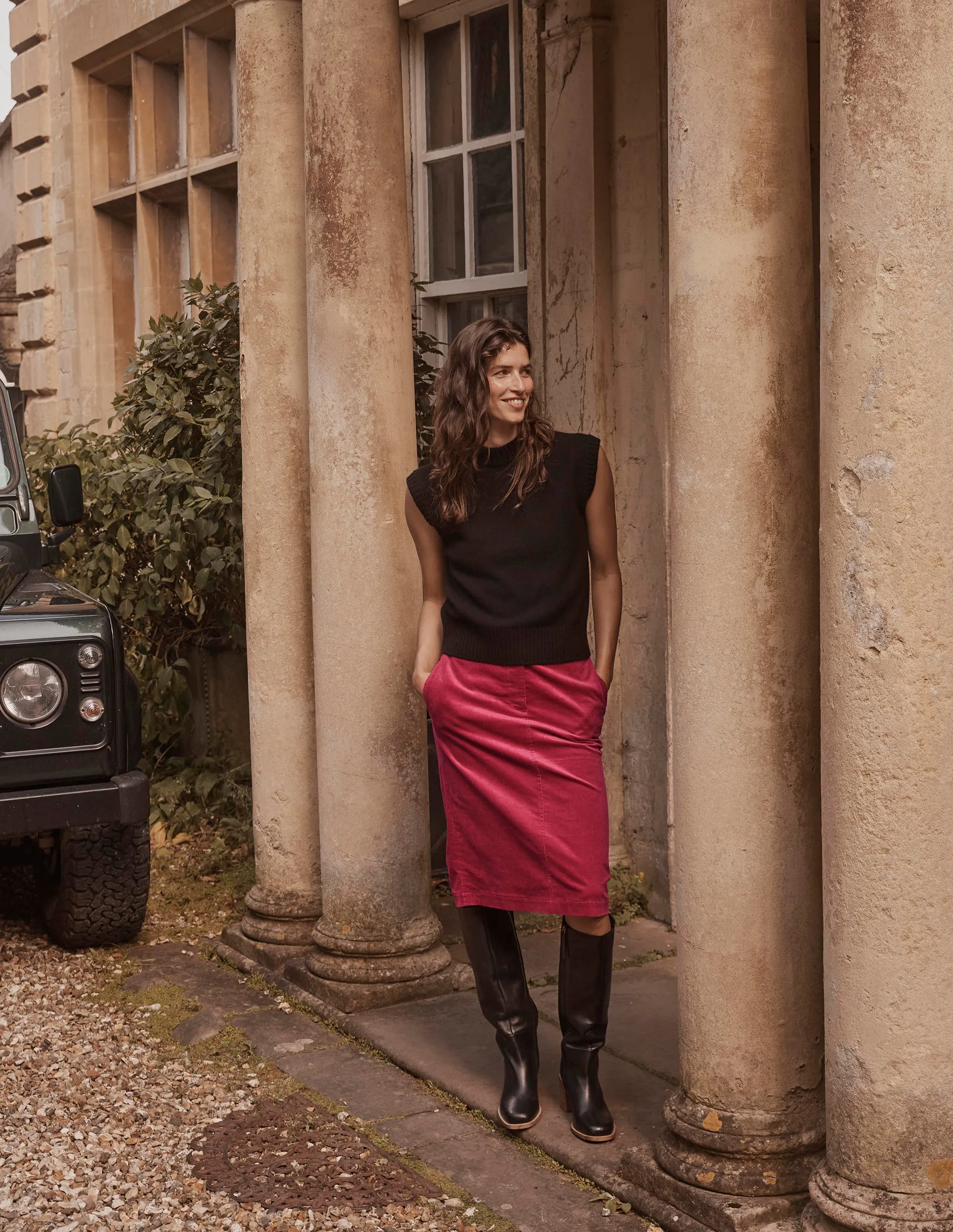 Margot Cord Midi Skirt-Warm Cranberry