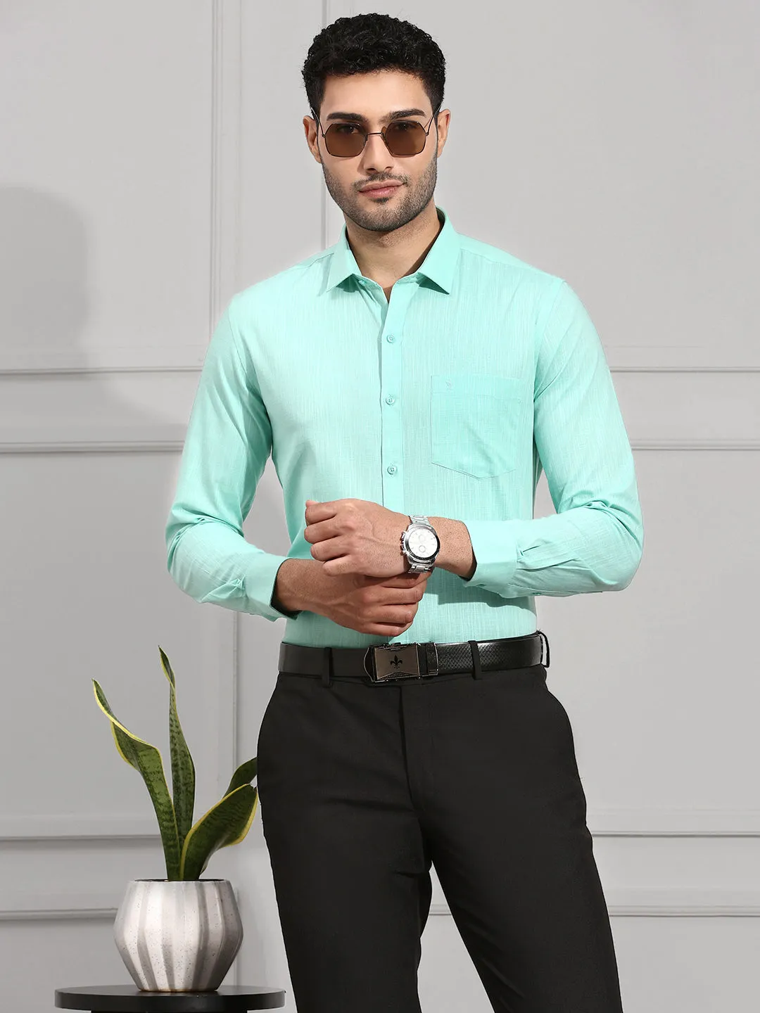 Men 100% Cotton Shirt Vivid Cyan CL2 GT6