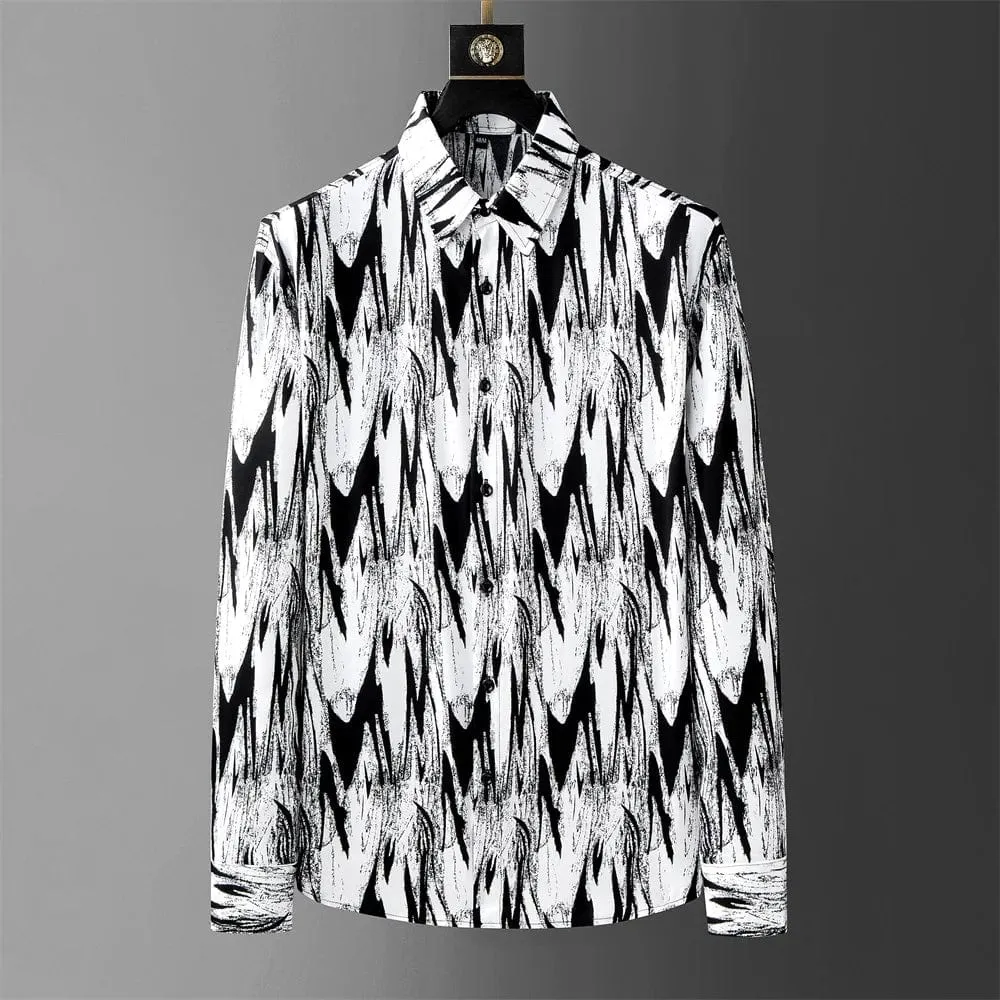 Men's High-Quality Printed Long Sleeve Shirt – Fashionable Loose Fit for Casual, Streetwear, and Party Style