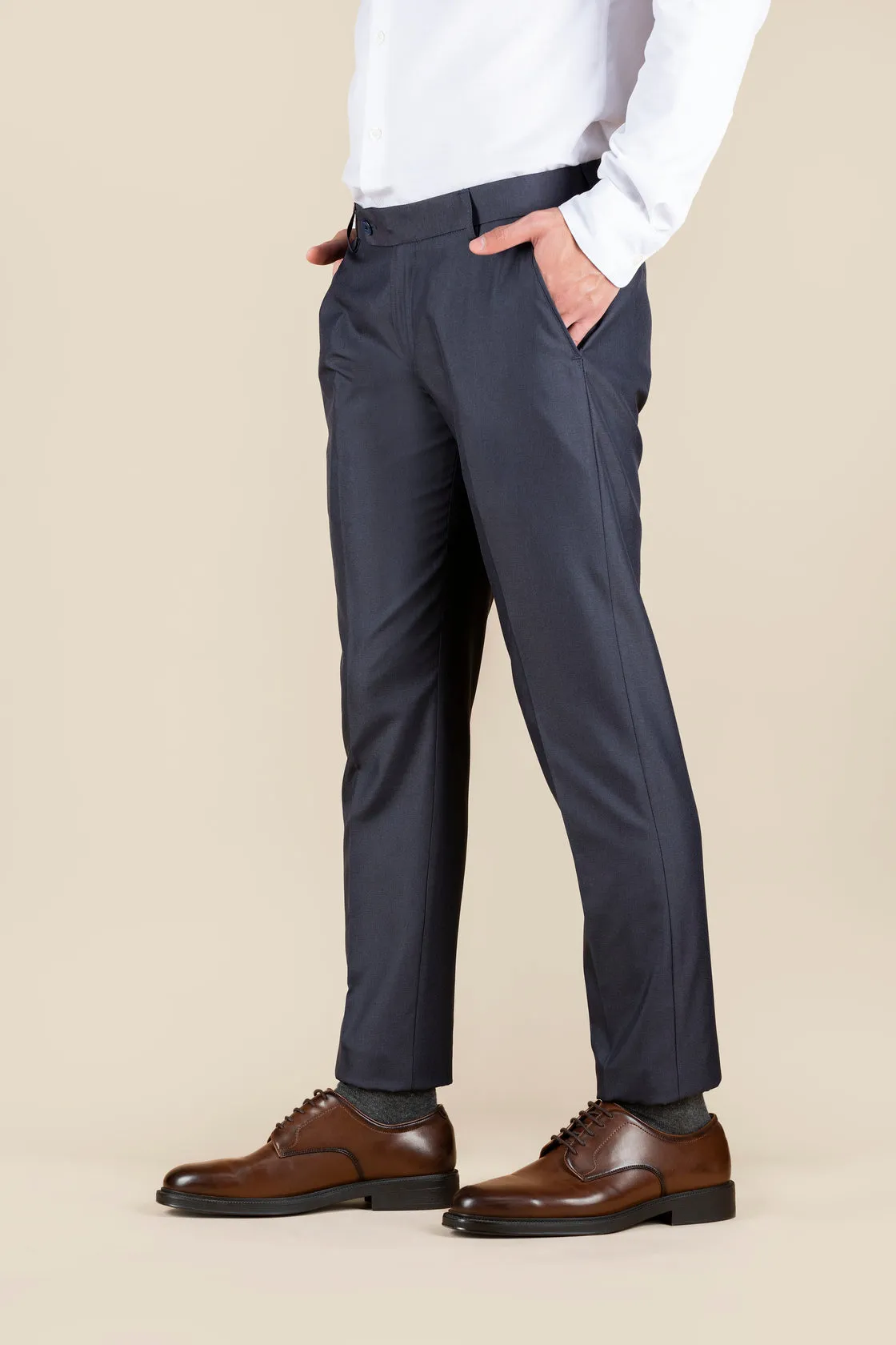 Men's Navy Slim Fit Non Stretch Formal Trouser With Flat Front