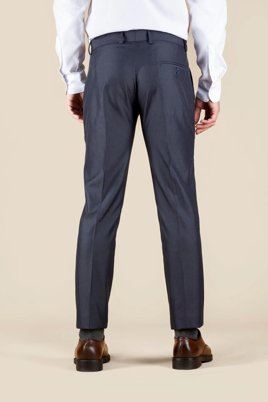 Men's Navy Slim Fit Non Stretch Formal Trouser With Flat Front