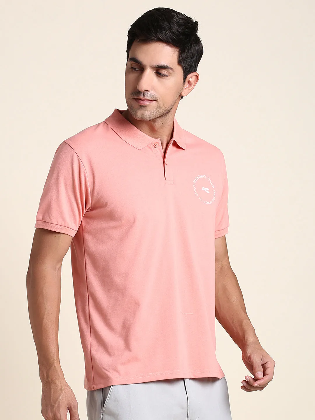 Men's Soft And Stretchy Fabric Pink Casual Polo Tshirt