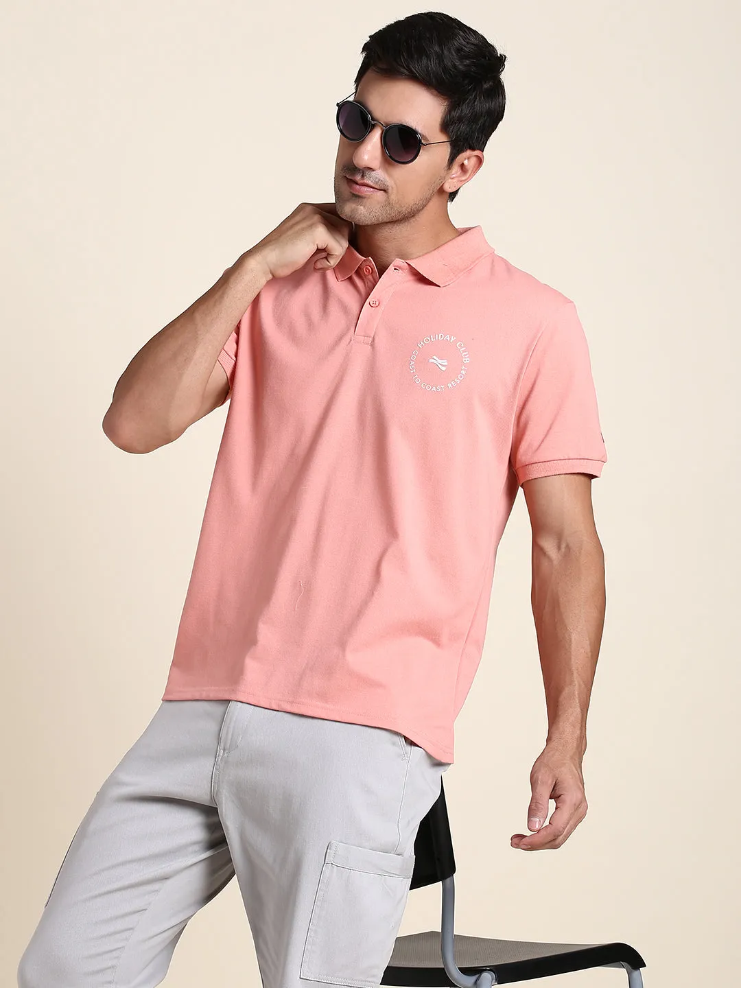 Men's Soft And Stretchy Fabric Pink Casual Polo Tshirt