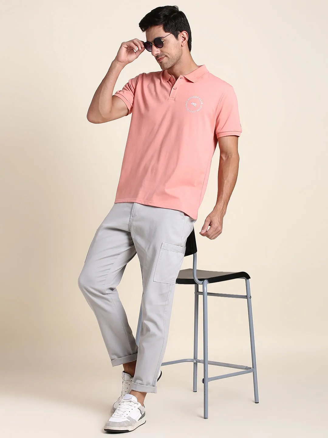 Men's Soft And Stretchy Fabric Pink Casual Polo Tshirt