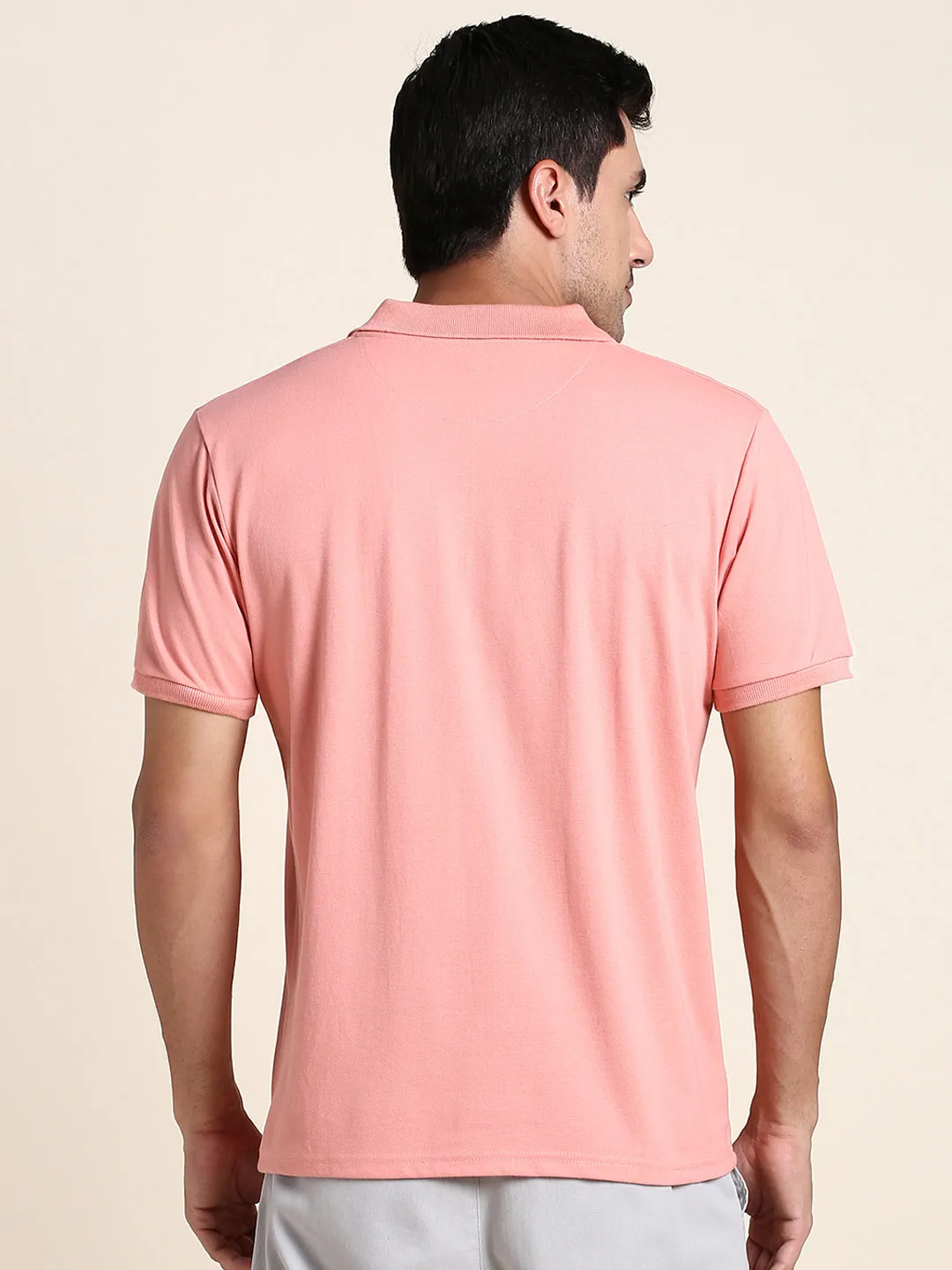 Men's Soft And Stretchy Fabric Pink Casual Polo Tshirt