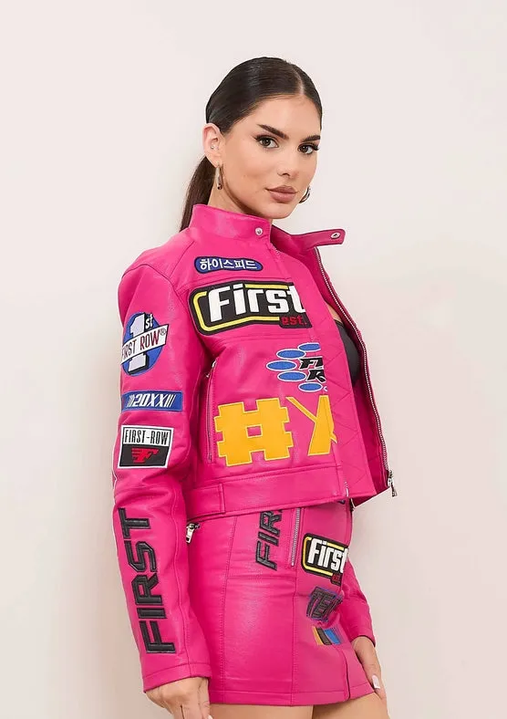 Motor Racing Leather Jacket Pink