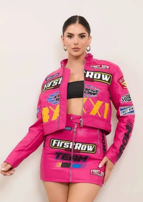 Motor Racing Leather Jacket Pink