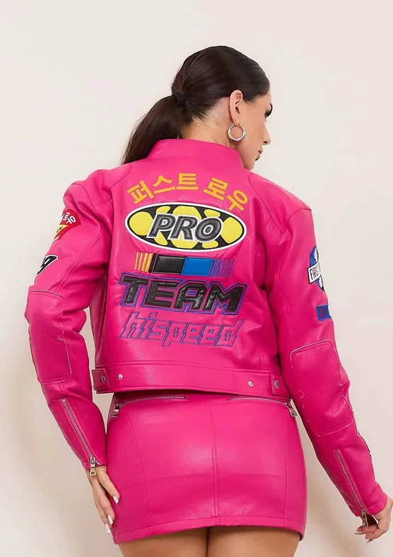 Motor Racing Leather Jacket Pink