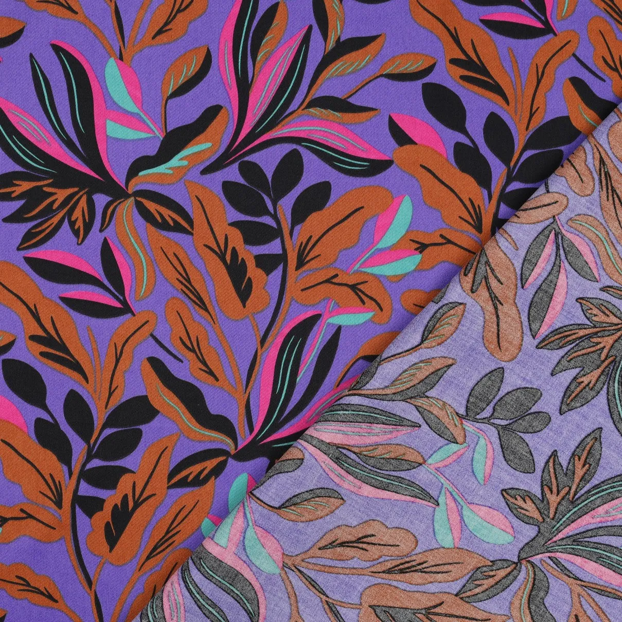 Nerida Hansen - Lush Leaves Purple Cotton Sateen Fabric