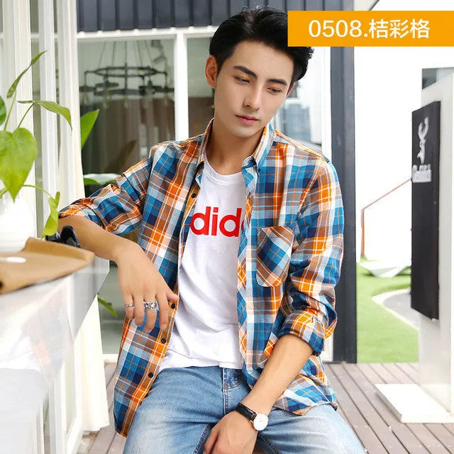 New Autumn Long Sleeve Brand Male Thick Warm Casual Mens Shirts Cotton Check Plus Size 4XL Shirt