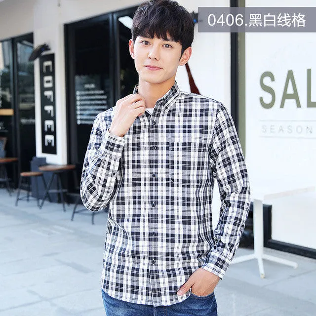 New Autumn Long Sleeve Brand Male Thick Warm Casual Mens Shirts Cotton Check Plus Size 4XL Shirt