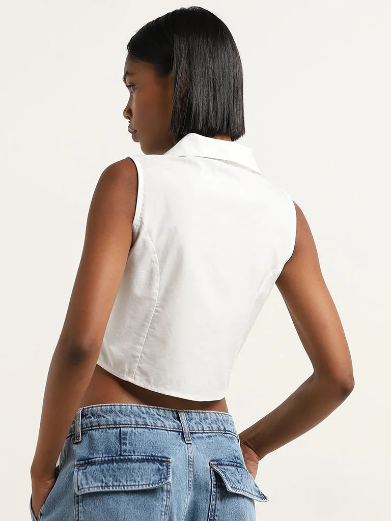 Nuon White Cropped Cotton Shirt