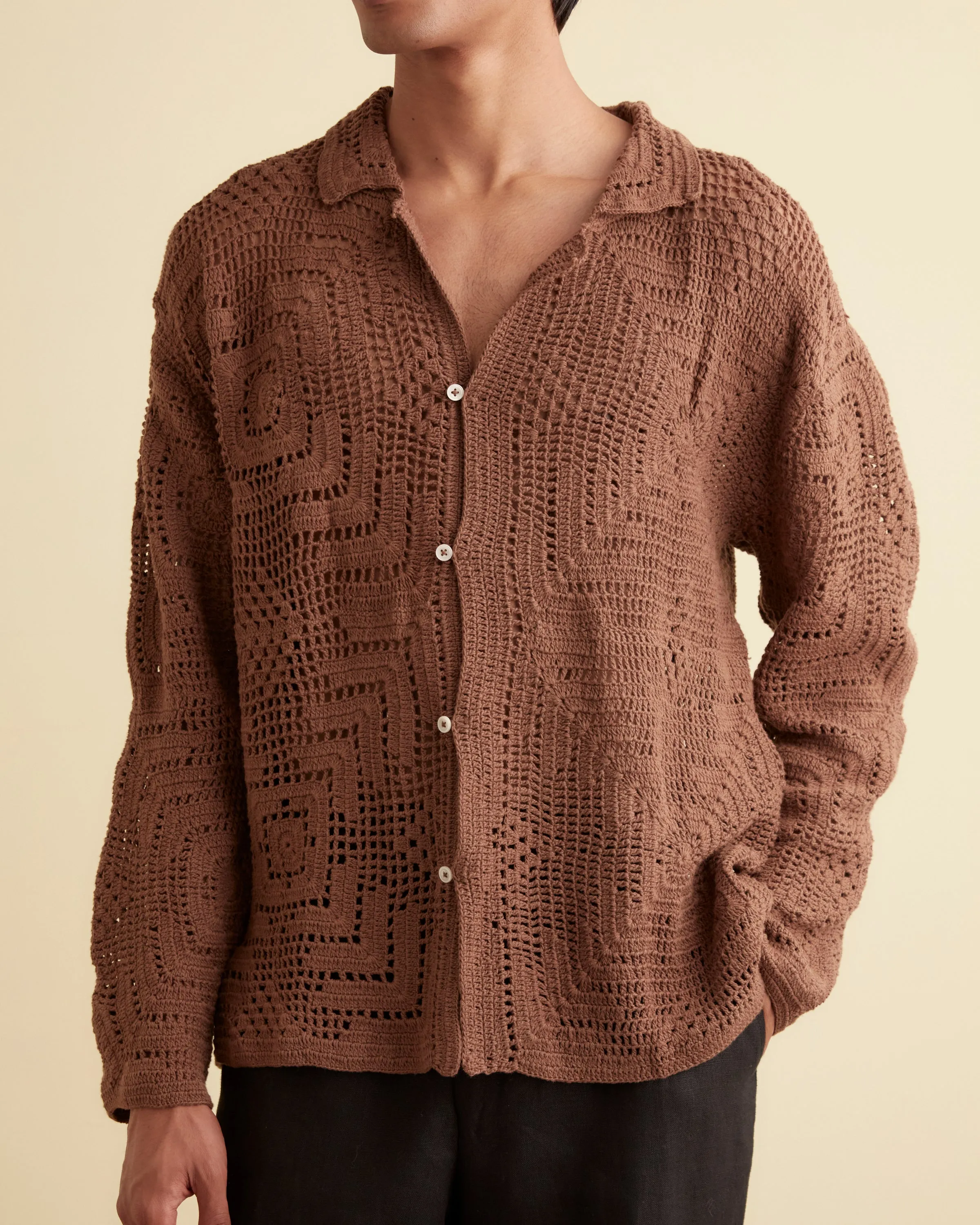 Overdye Crochet Shirt - Brown