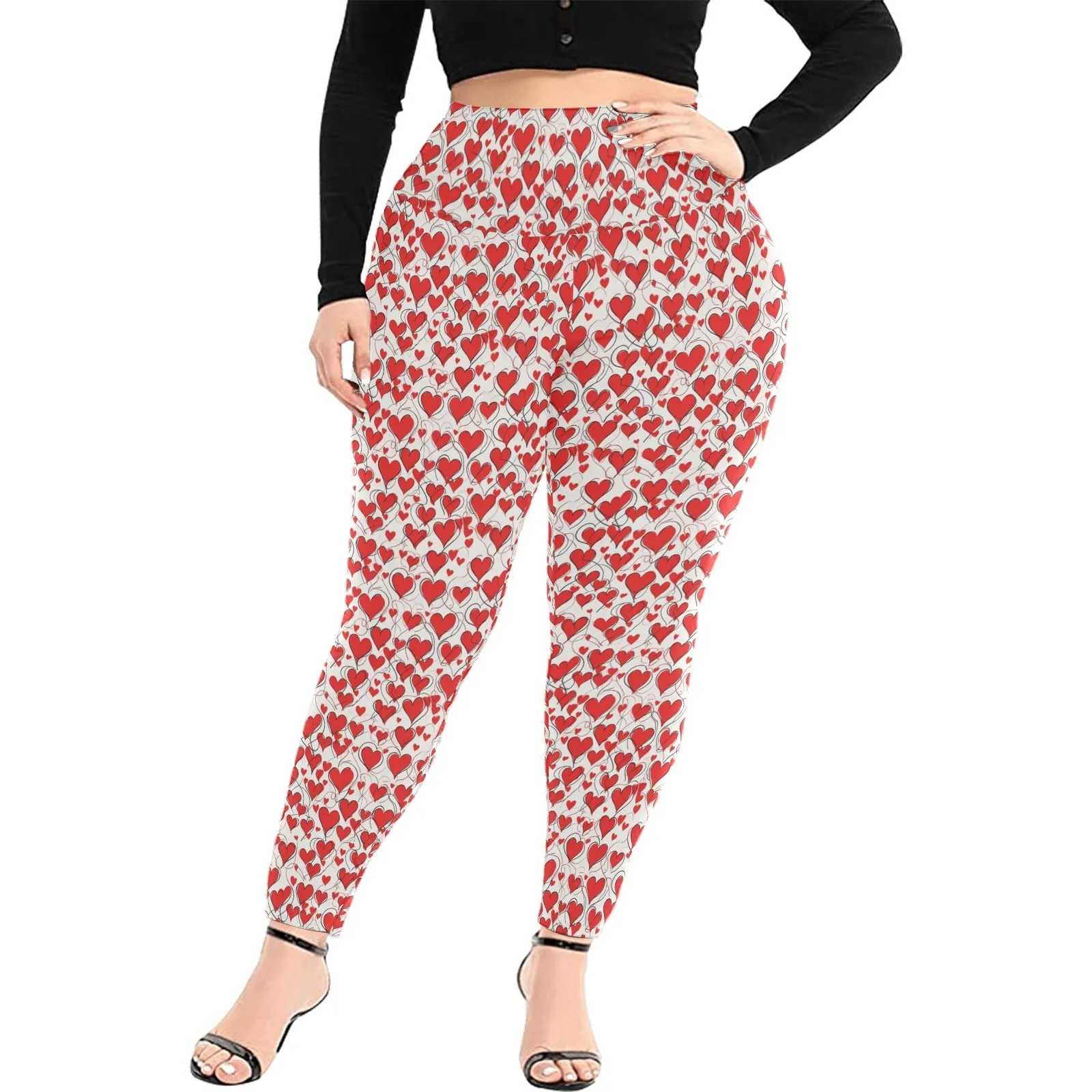 Scribbled Hearts Women's Plus Size High Waited Leggings Women's High Waist Leggings(Plus Size)(ModelL45)