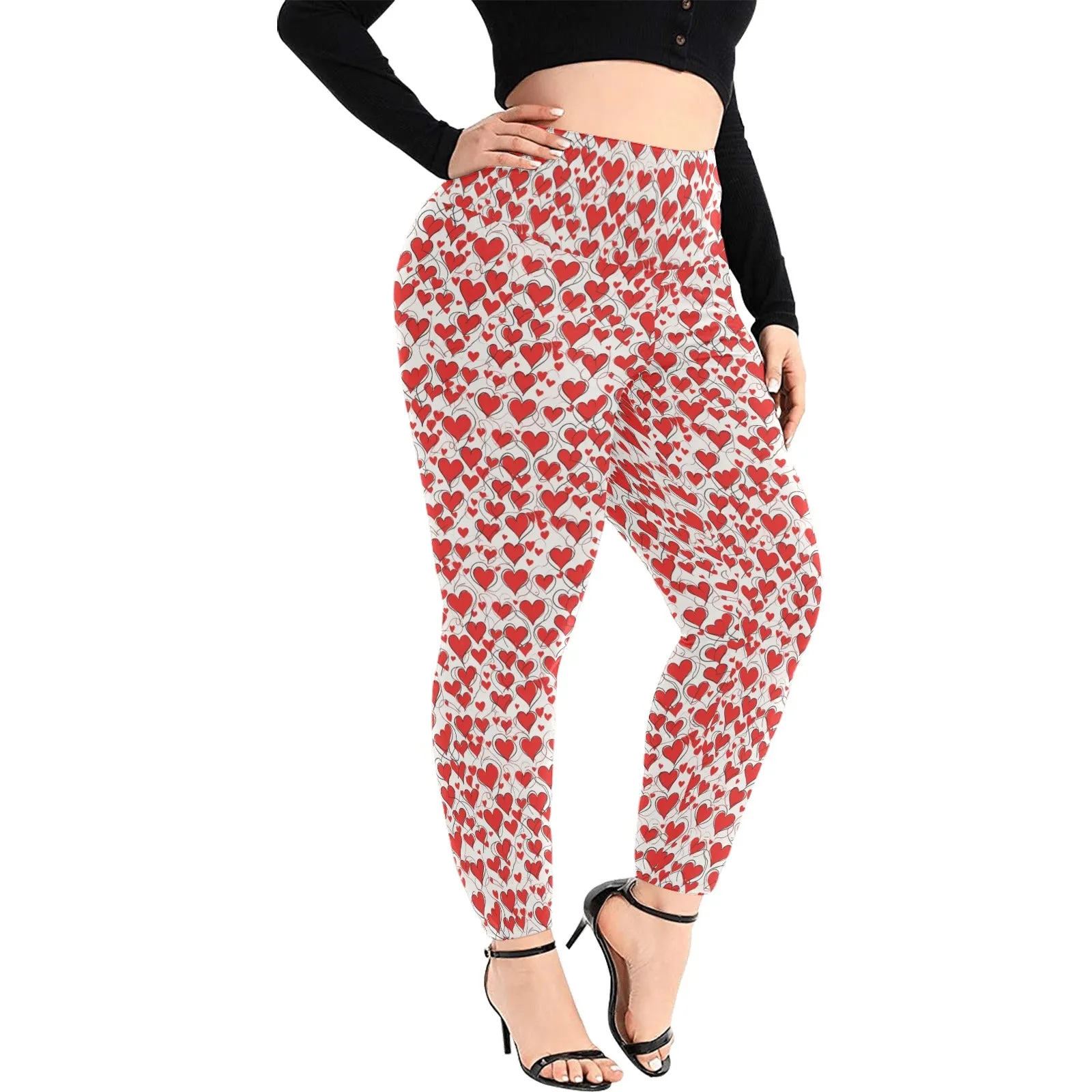 Scribbled Hearts Women's Plus Size High Waited Leggings Women's High Waist Leggings(Plus Size)(ModelL45)