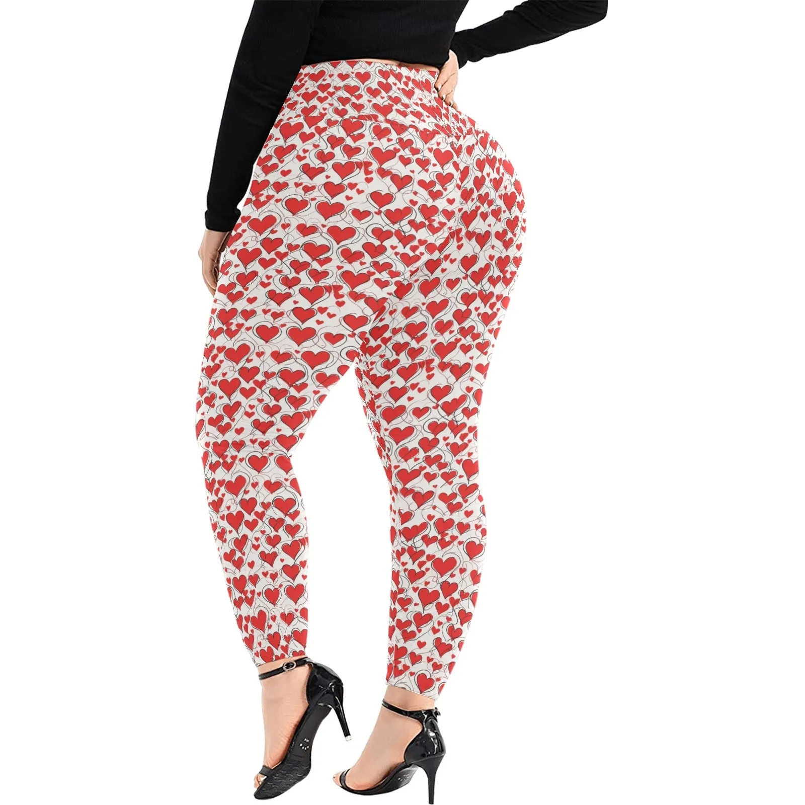 Scribbled Hearts Women's Plus Size High Waited Leggings Women's High Waist Leggings(Plus Size)(ModelL45)