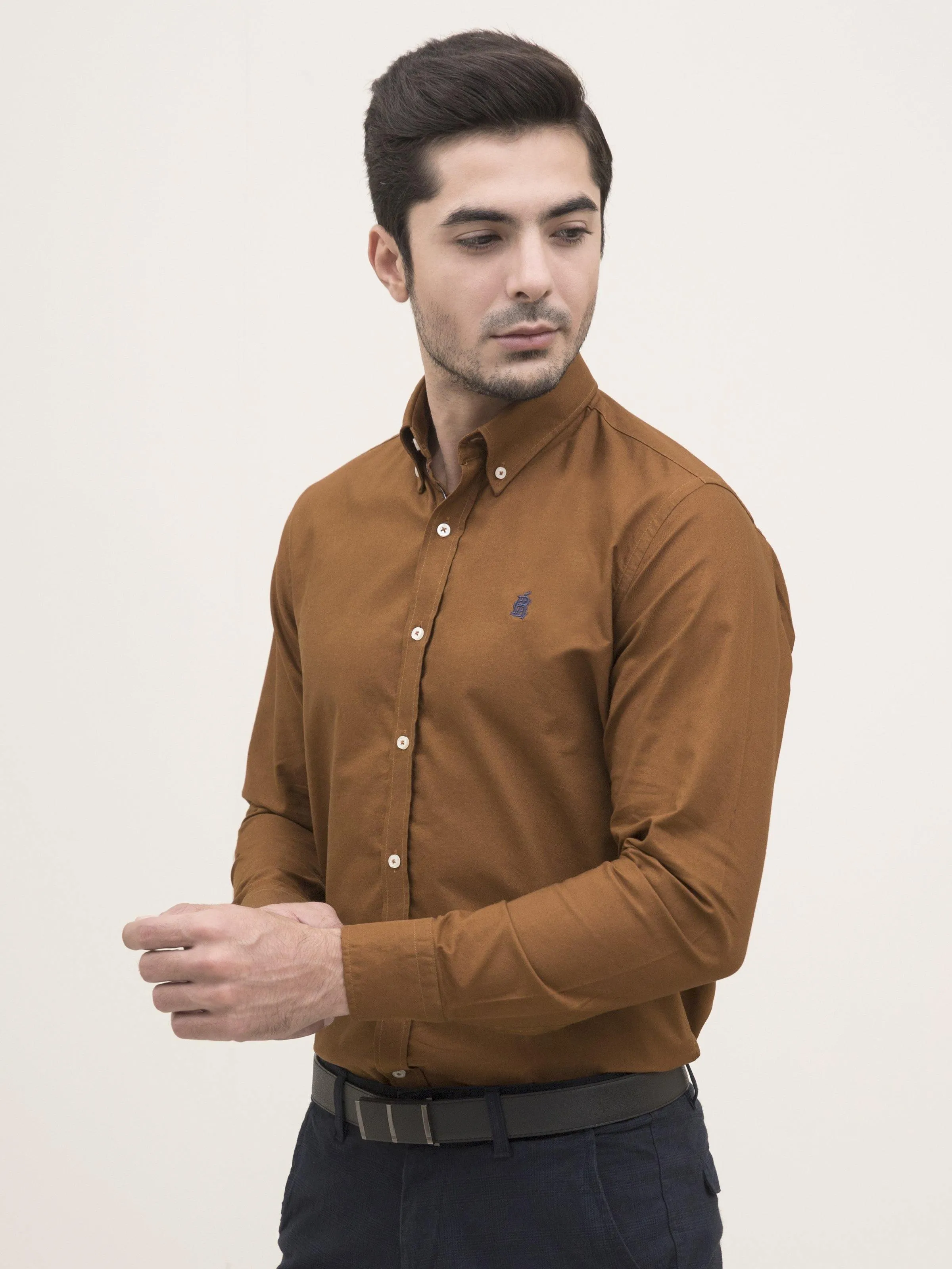 SMART SHIRT BUTTON DOWN FULL SLEEVE CAMEL