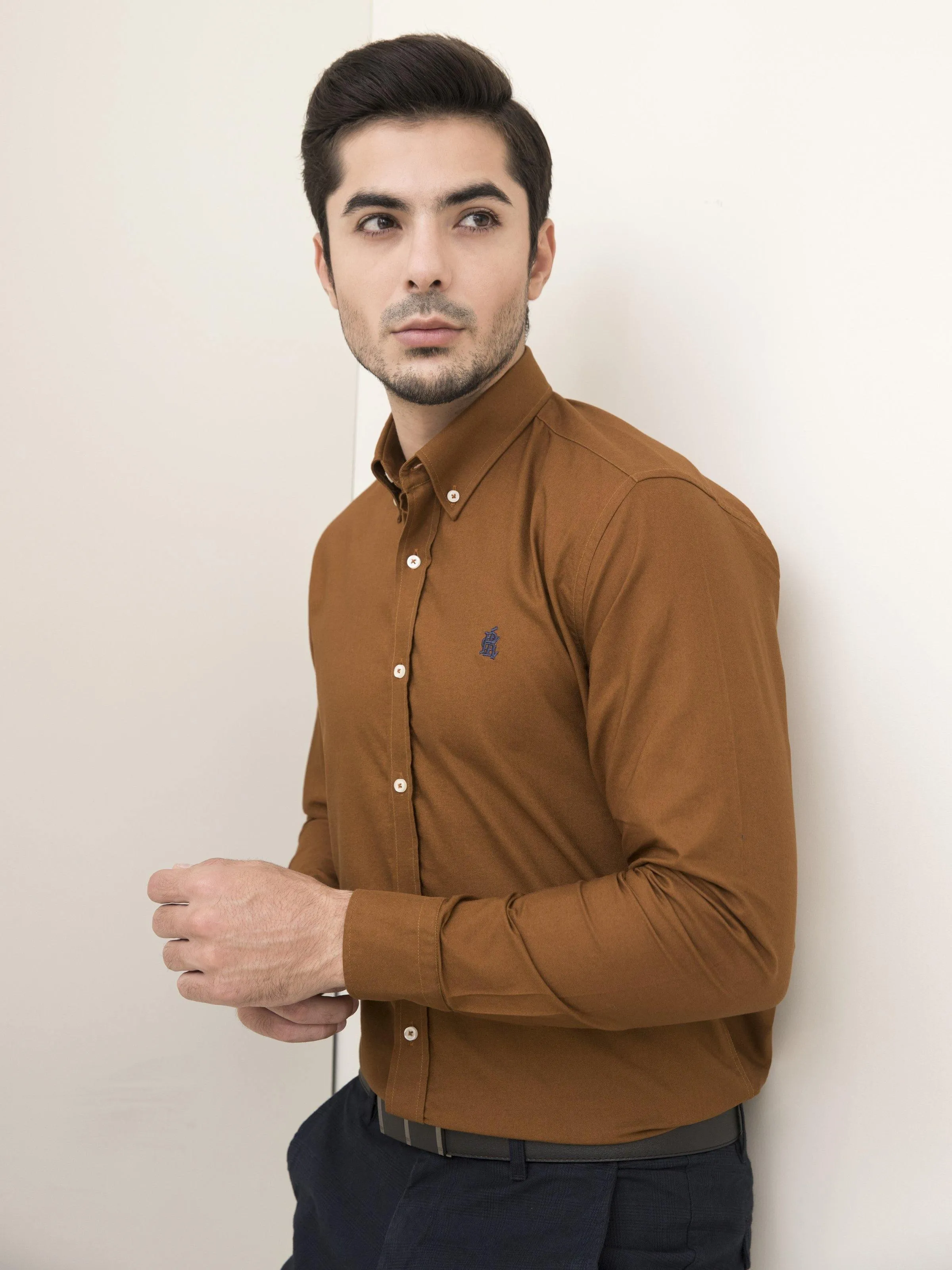 SMART SHIRT BUTTON DOWN FULL SLEEVE CAMEL