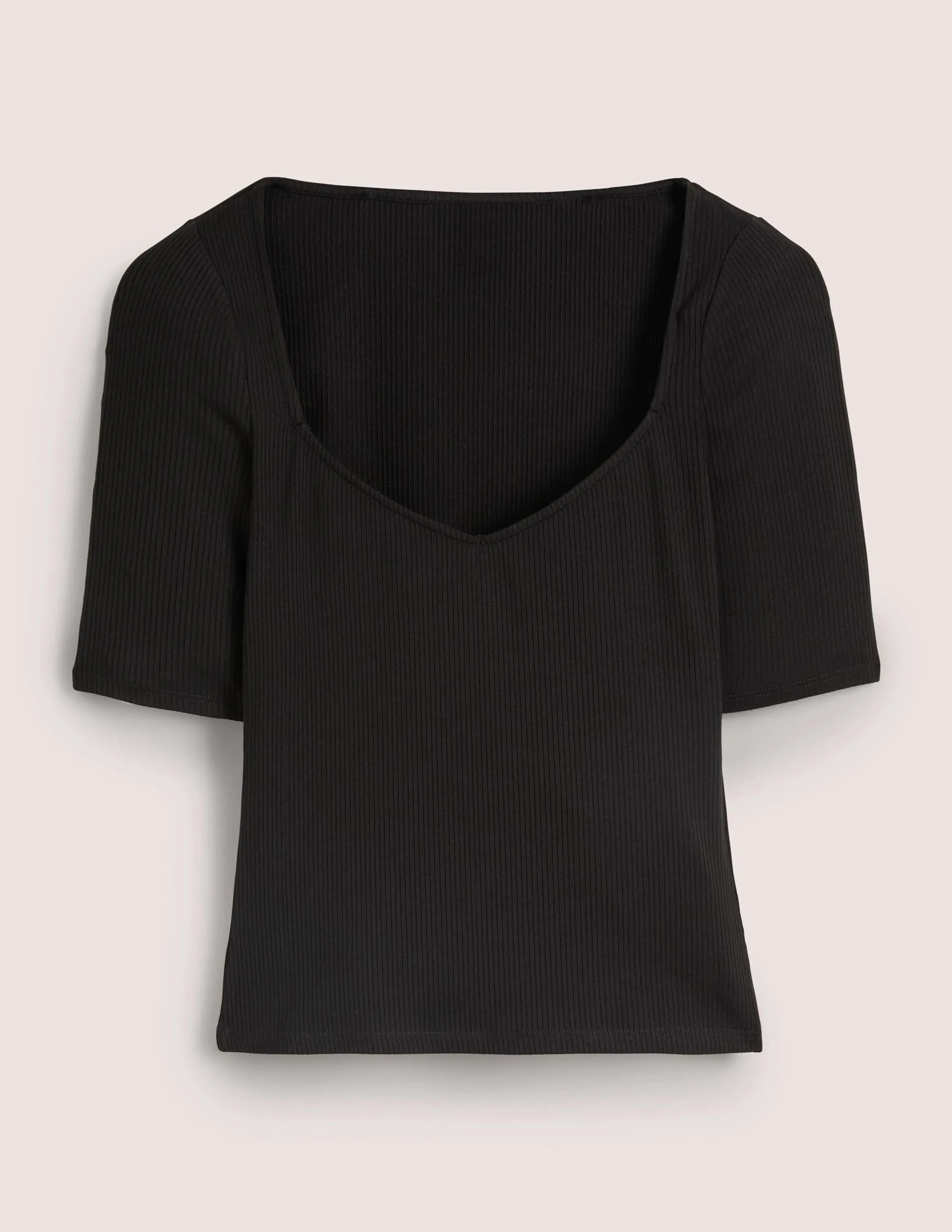 Soft Ribbed Sweetheart T-shirt-Black