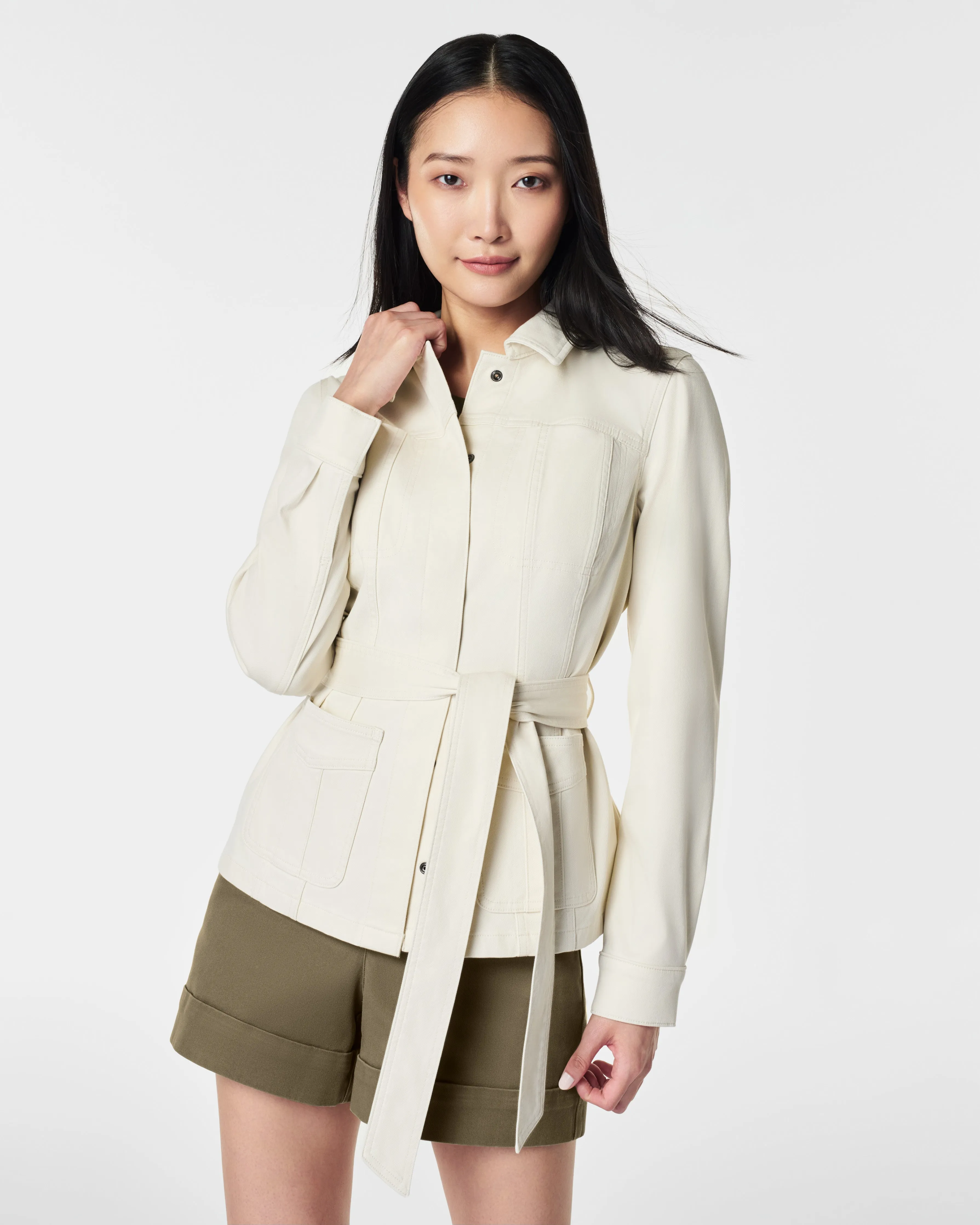 SPANX® Stretch Twill Tie Front Shirt Jacket