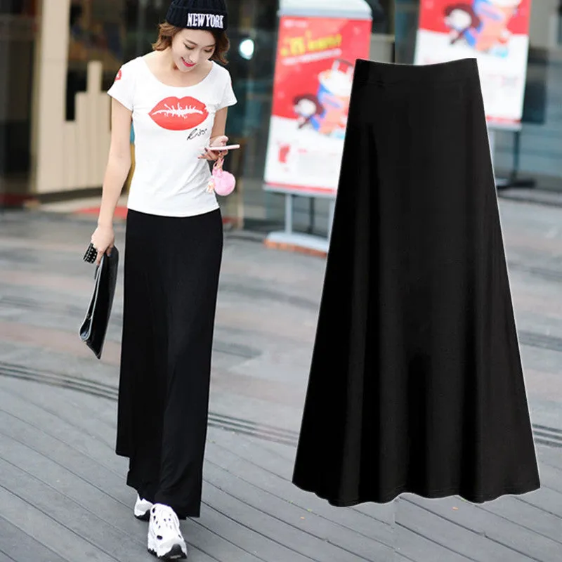 Summer Korean Modal Cotton  A-Line Women High Waist Black Slim-Look A-Line Length Skirt