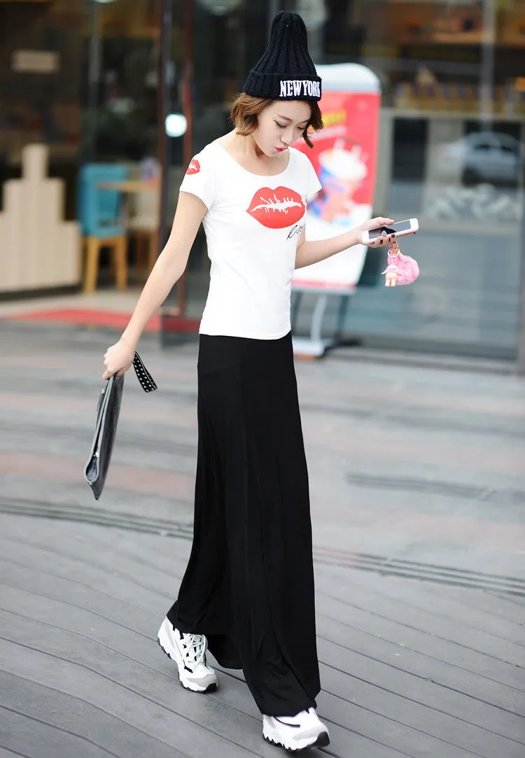 Summer Korean Modal Cotton  A-Line Women High Waist Black Slim-Look A-Line Length Skirt