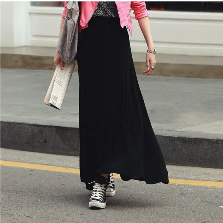 Summer Korean Modal Cotton  A-Line Women High Waist Black Slim-Look A-Line Length Skirt