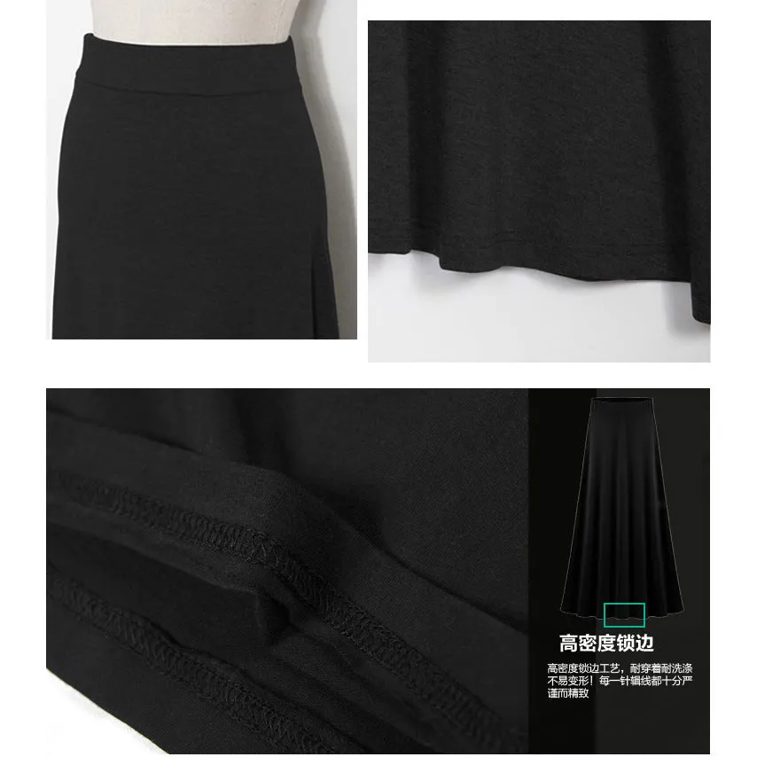 Summer Korean Modal Cotton  A-Line Women High Waist Black Slim-Look A-Line Length Skirt