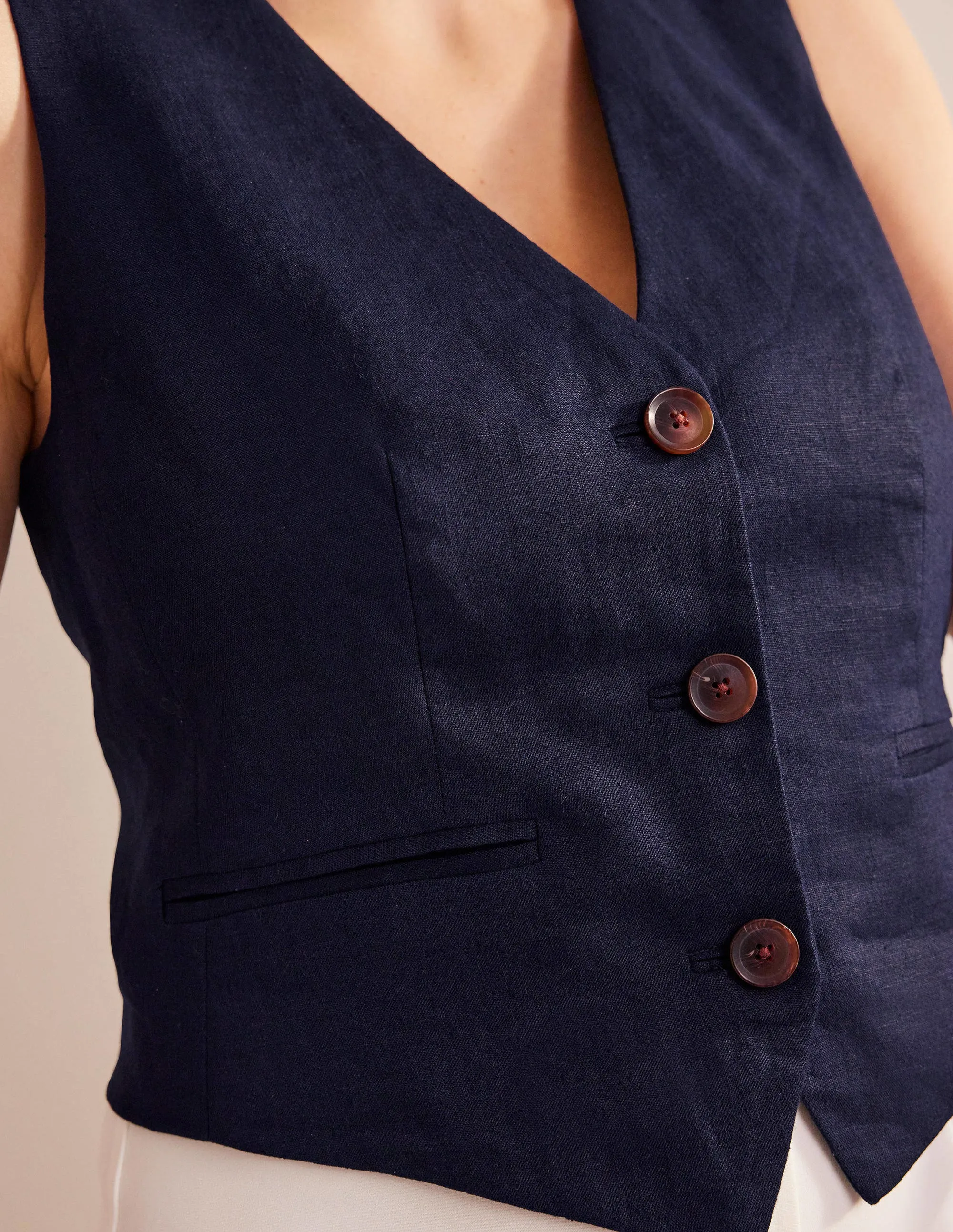 Tailored Linen Waistcoat-Navy