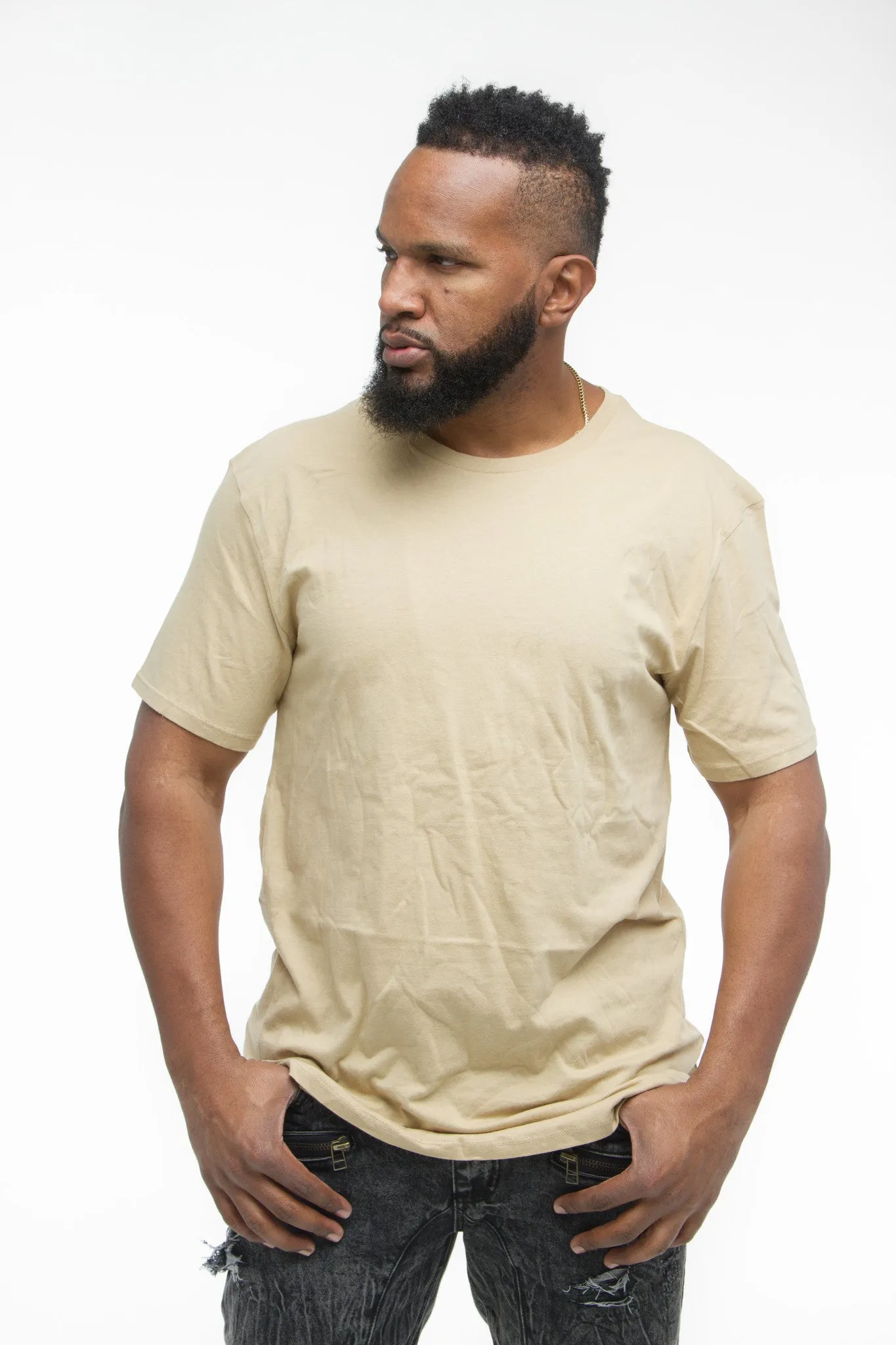 THE MYSTYLEMODE MENSWEAR TAN SIDE SLIT TEE