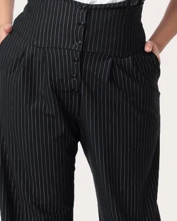 Unique Vintage Plus Size Black & White Pin Stripe Thelma Suspender Pants | Black & White Pin Stripe