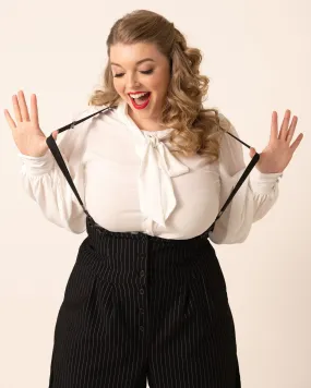 Unique Vintage Plus Size Black & White Pin Stripe Thelma Suspender Pants | Black & White Pin Stripe