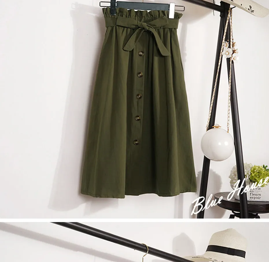 VenusFox Elegant High Waist Midi Knee Length Skirts