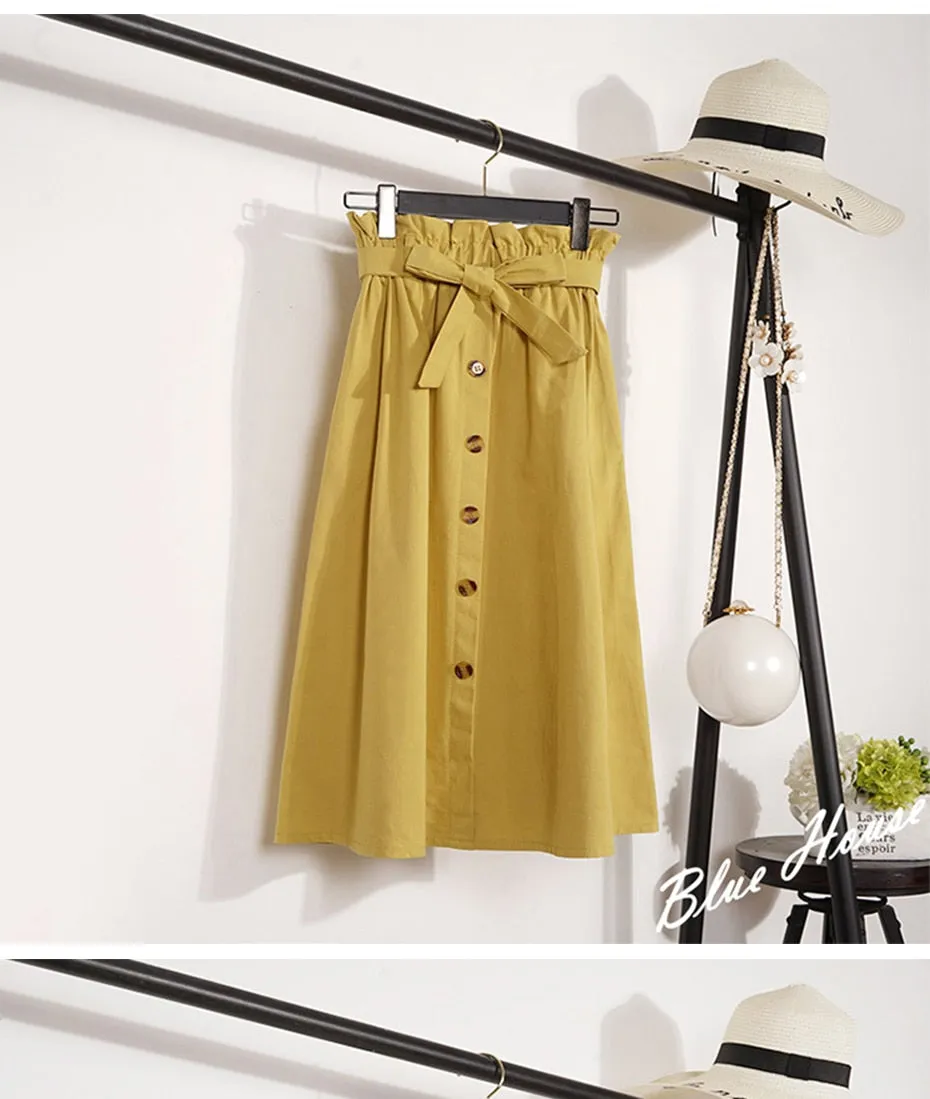 VenusFox Elegant High Waist Midi Knee Length Skirts